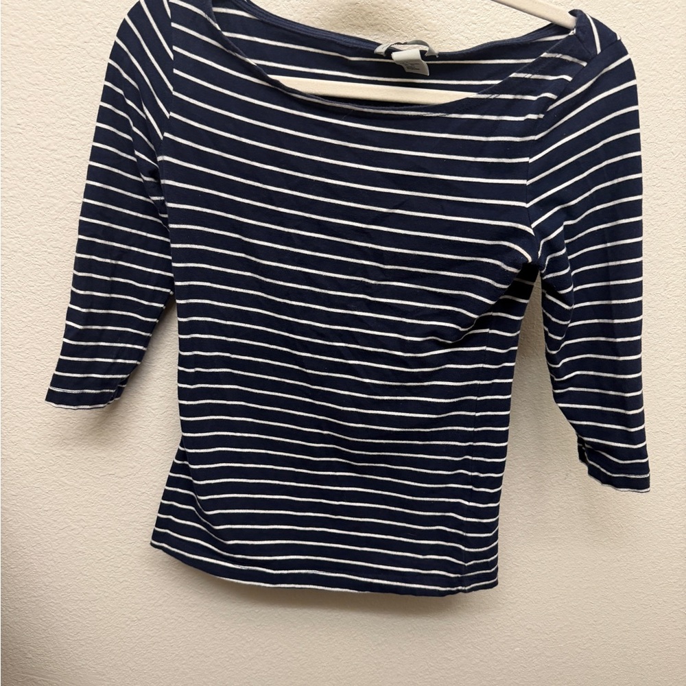 H&M Navy and White Striped Long Sleeve Top